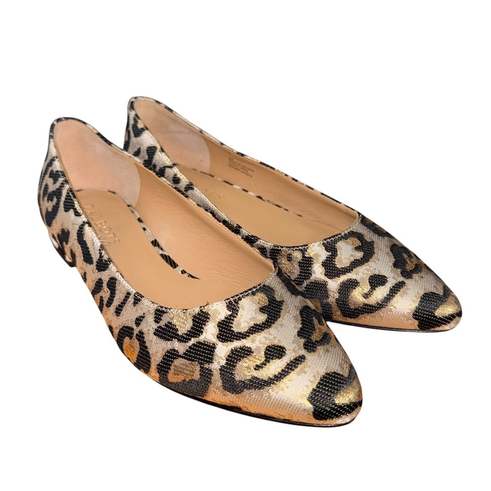 Talbots Flats Women 6M Pre-Owned Pointed Toe Gold Leopard Metallic Brocade Print